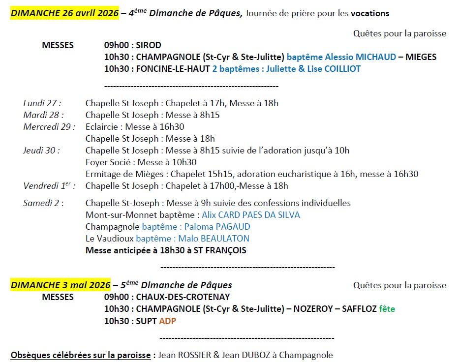 Horaires 26 avril 3 mai