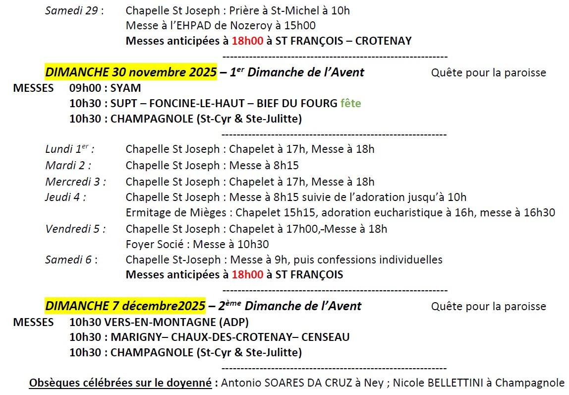 Horaires 29 novembre 7 decembre